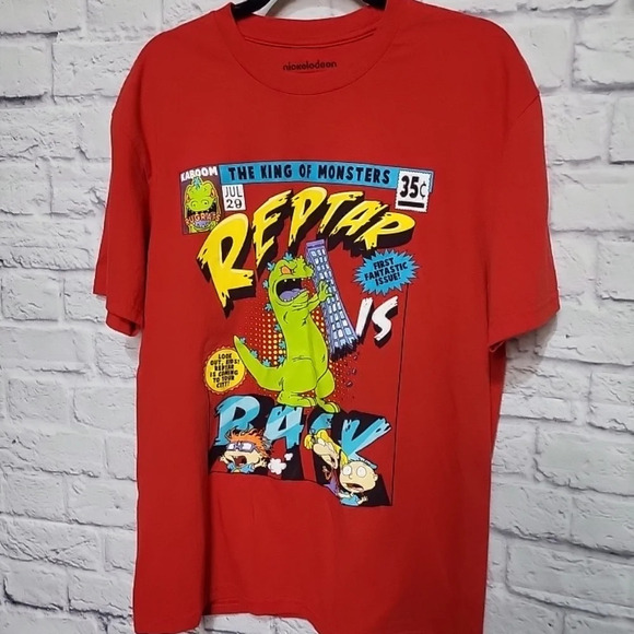 Nickelodeon Rugrats Men's Size L Red "Reptar is Back" Front Print 90s Cartoon - Picture 2 of 6
